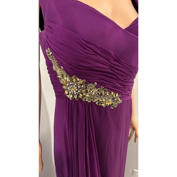 MARCHESA NOTTE Purple Silk Gold Sequin Ruched Long Evening Dress Ret $1095 Sz 16 - Picture 7 of 13